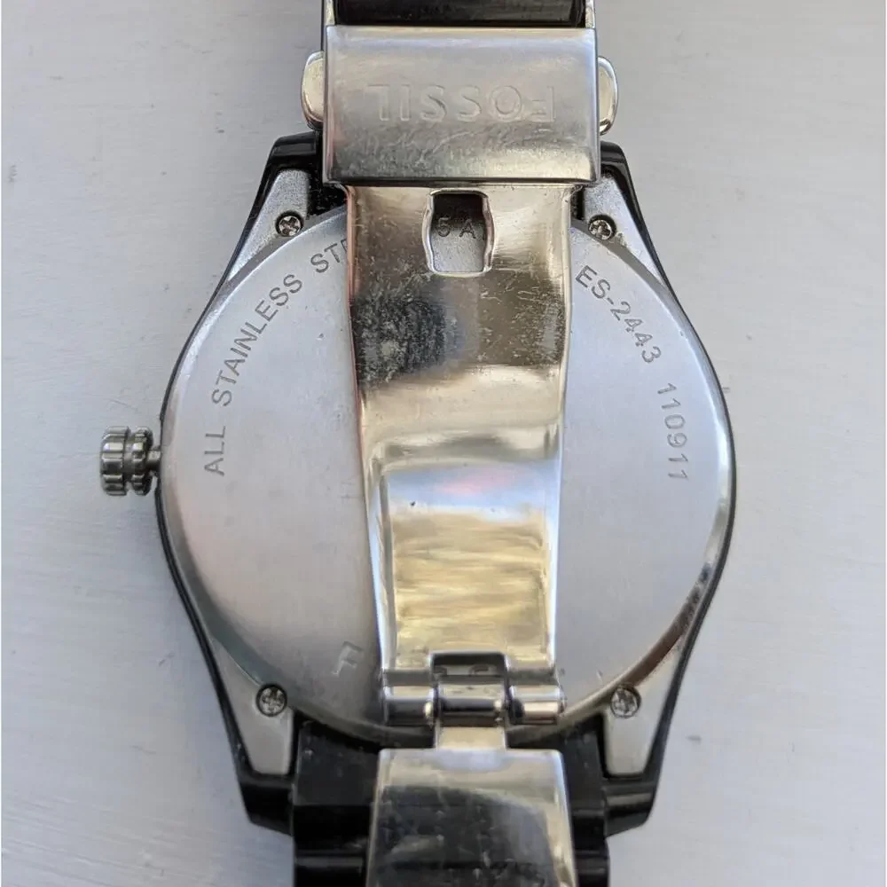 Fossil Stella Womens Watch ES-2443 Black Stainless Steel Boyfriend Style Diver